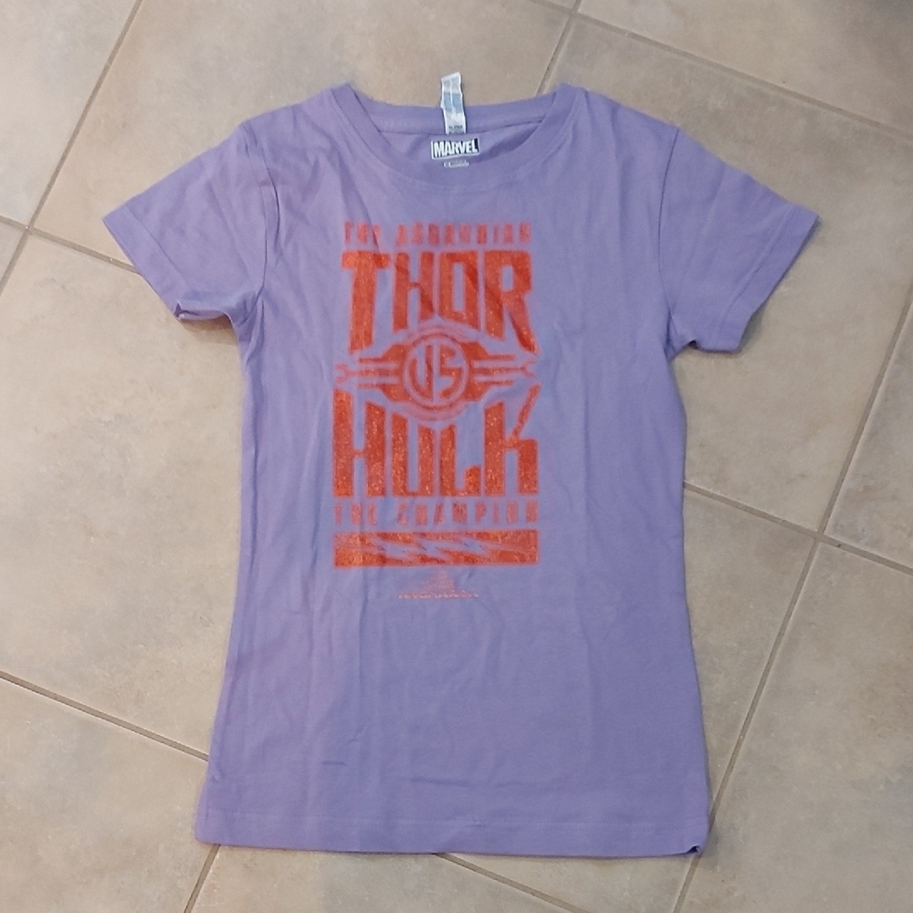 Marvel Purple Tee with Red Thor vs Hulk Design